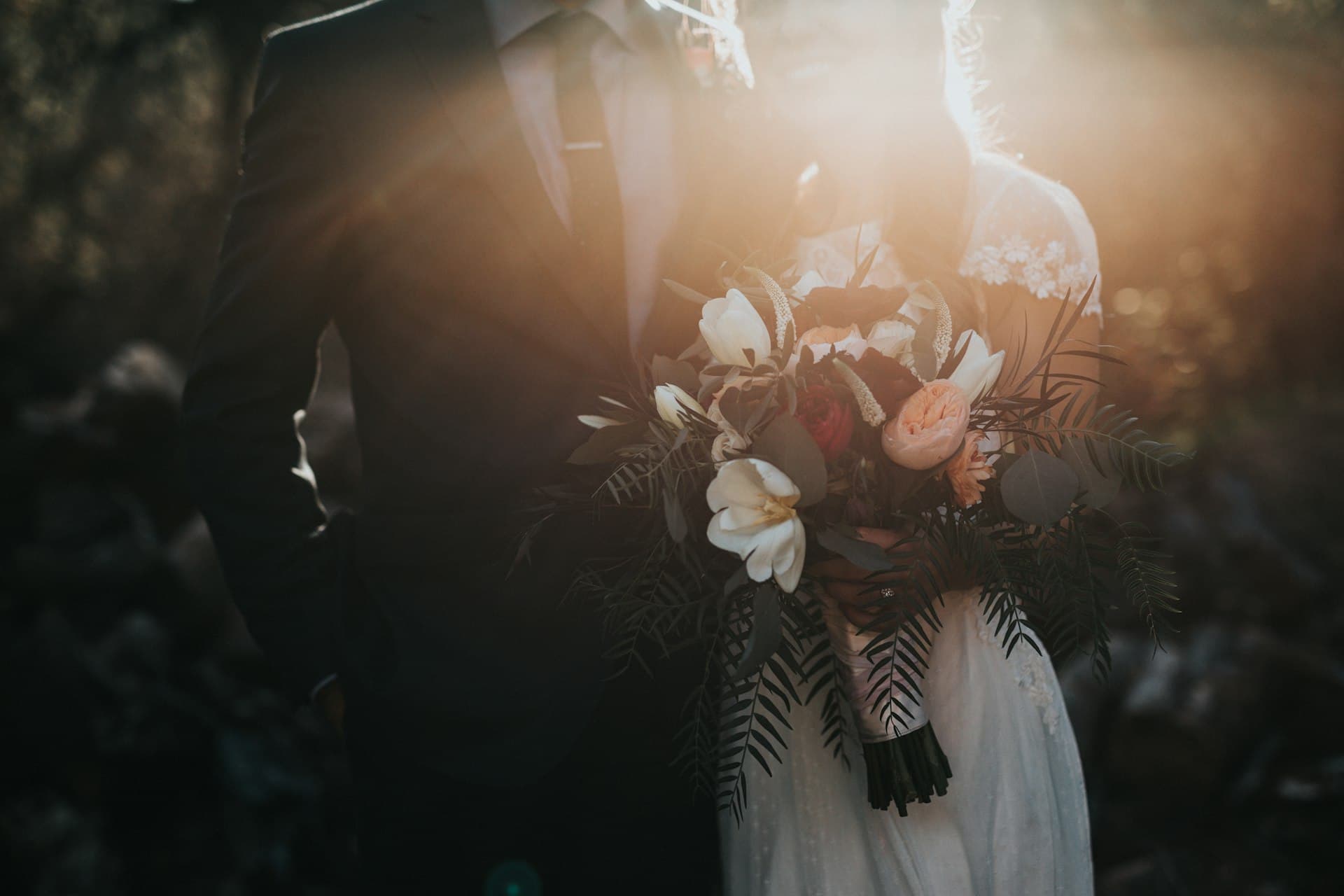 Wedding bouquet at golden hour
